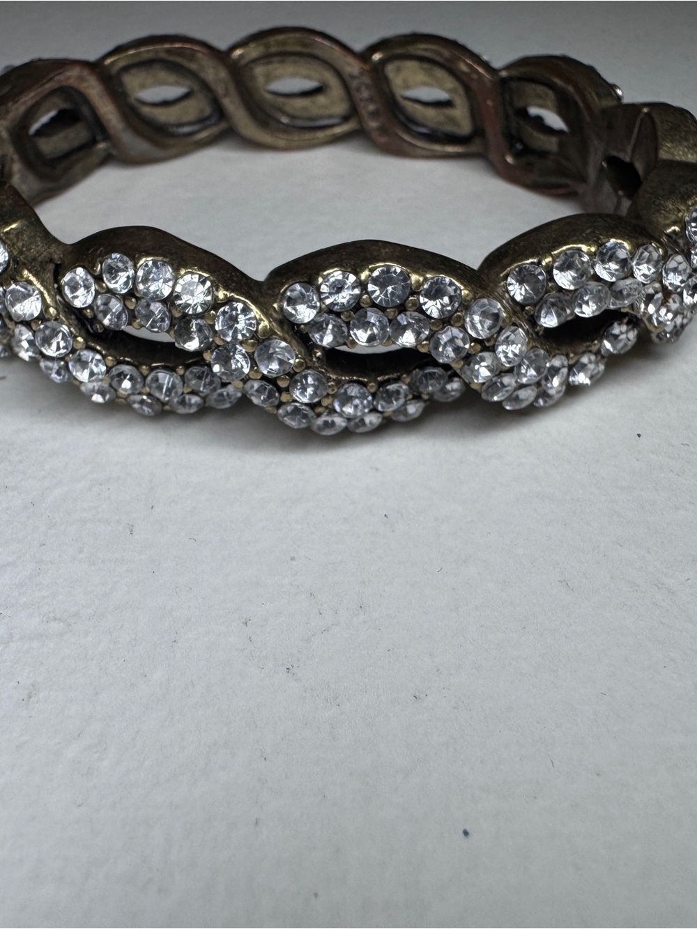 J Crew Hinged Twisted Rhinestones Band Bracelet Bronze Tone